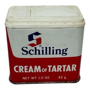 VINTAGE Schilling Cream of Tartar Red + White Spice Tin 1.50 oz 42 g